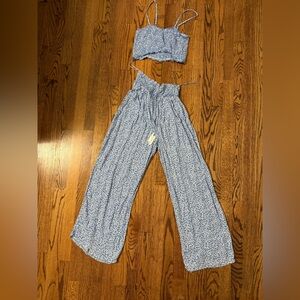 Elegant Blue Floral Women's Jumpsuit - 2 Piece